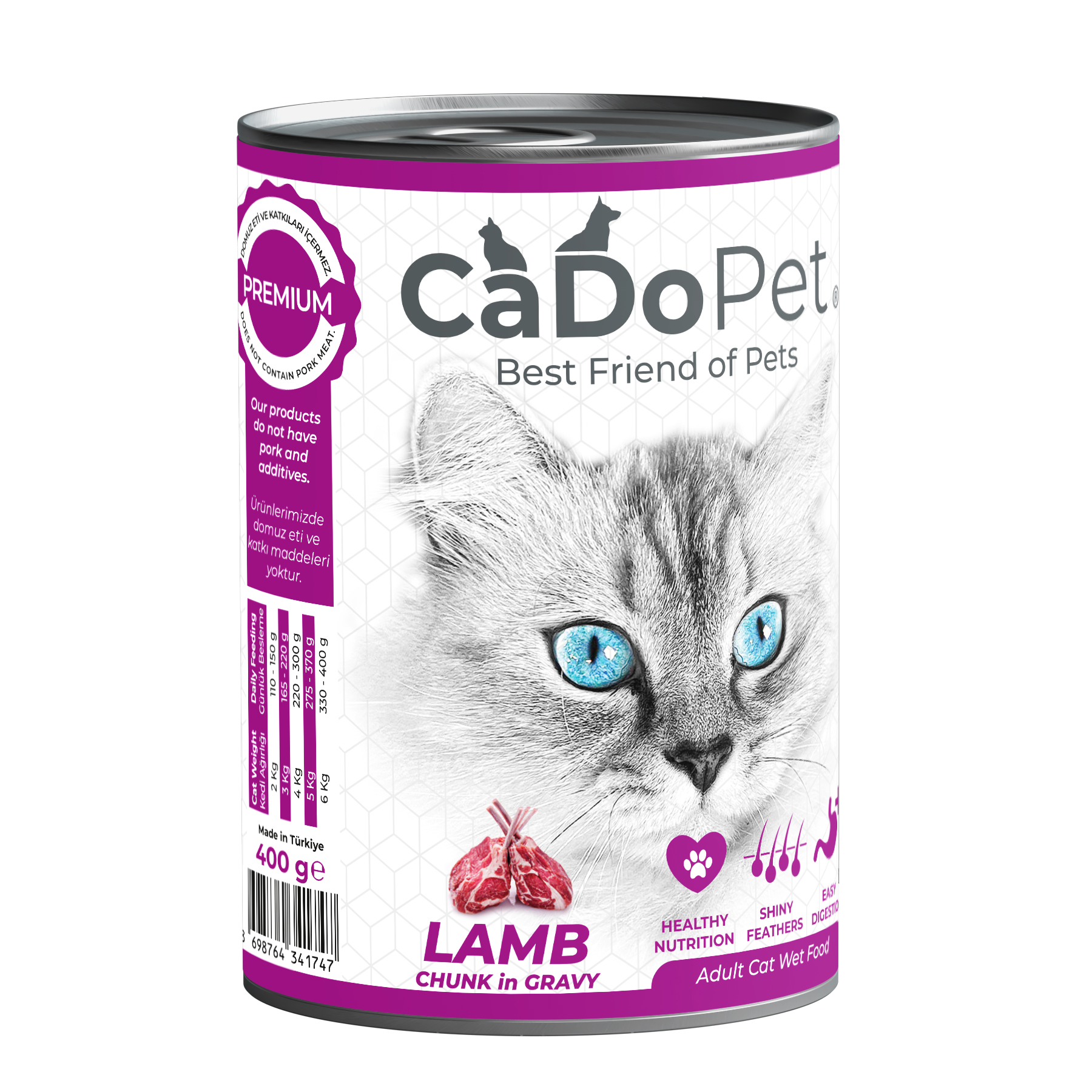 .Adult Cat Wet Food 400g with Lamb Chunk.