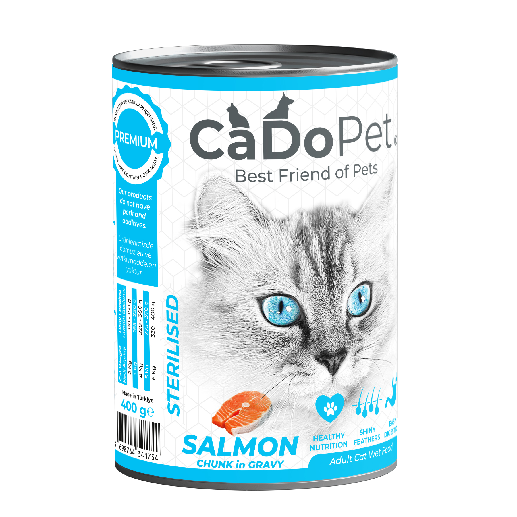 .Adult Cat Wet Food 400g with Salmon Sterilised  Chunk.