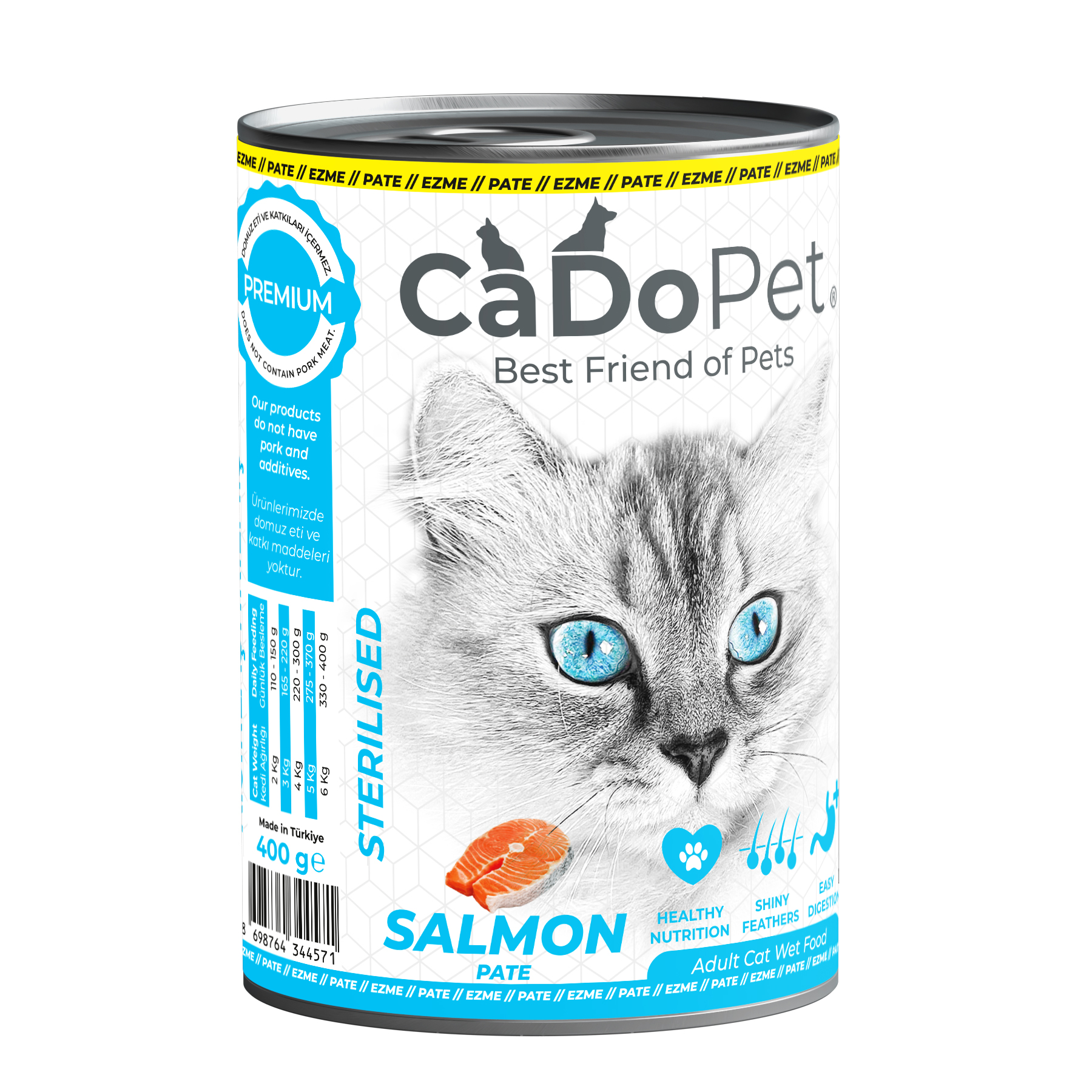 .Adult Cat Wet Food 400g with Salmon Sterilised Pate.