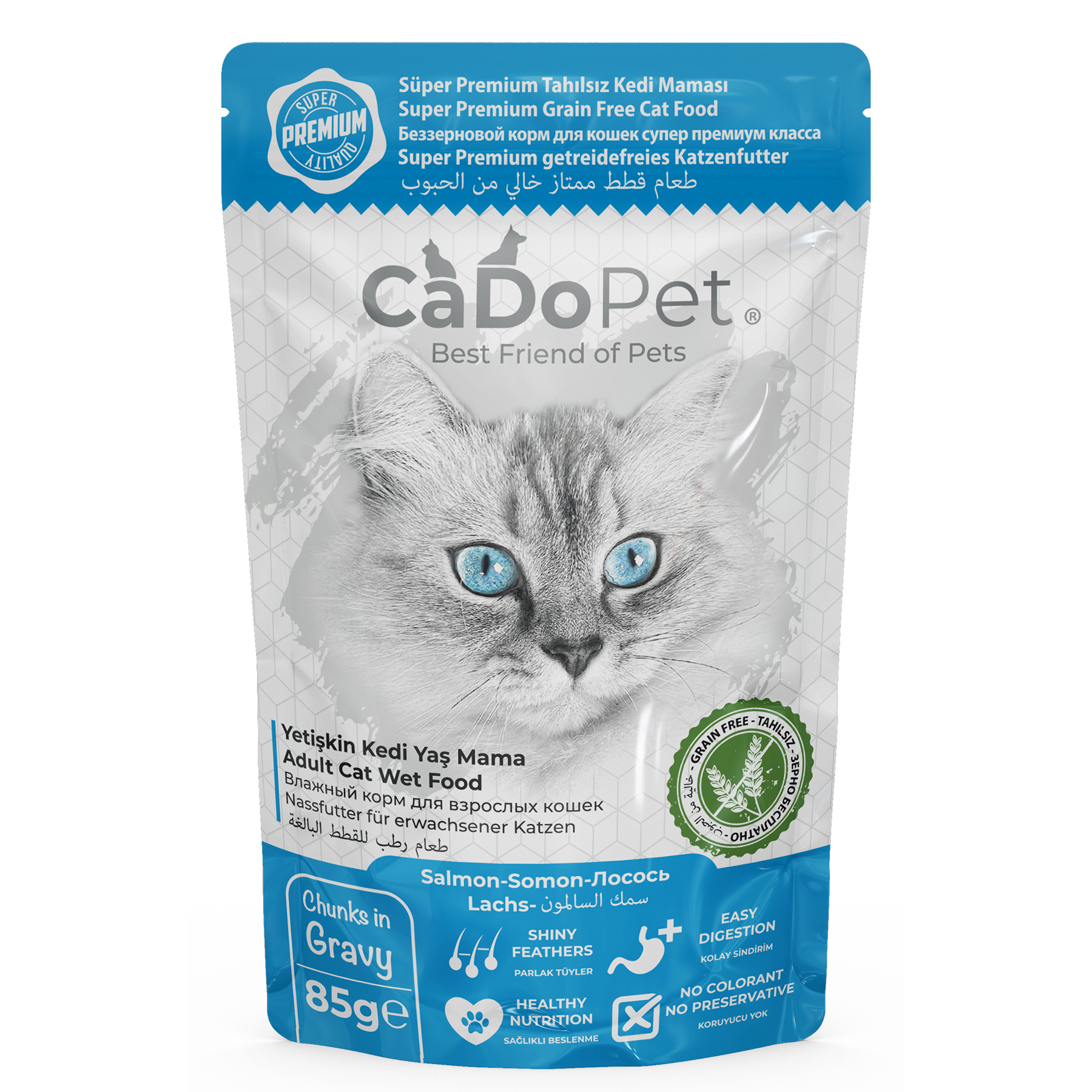 .Adult Cat Wet Food 85g with Salmon Grain Free Super Premium.